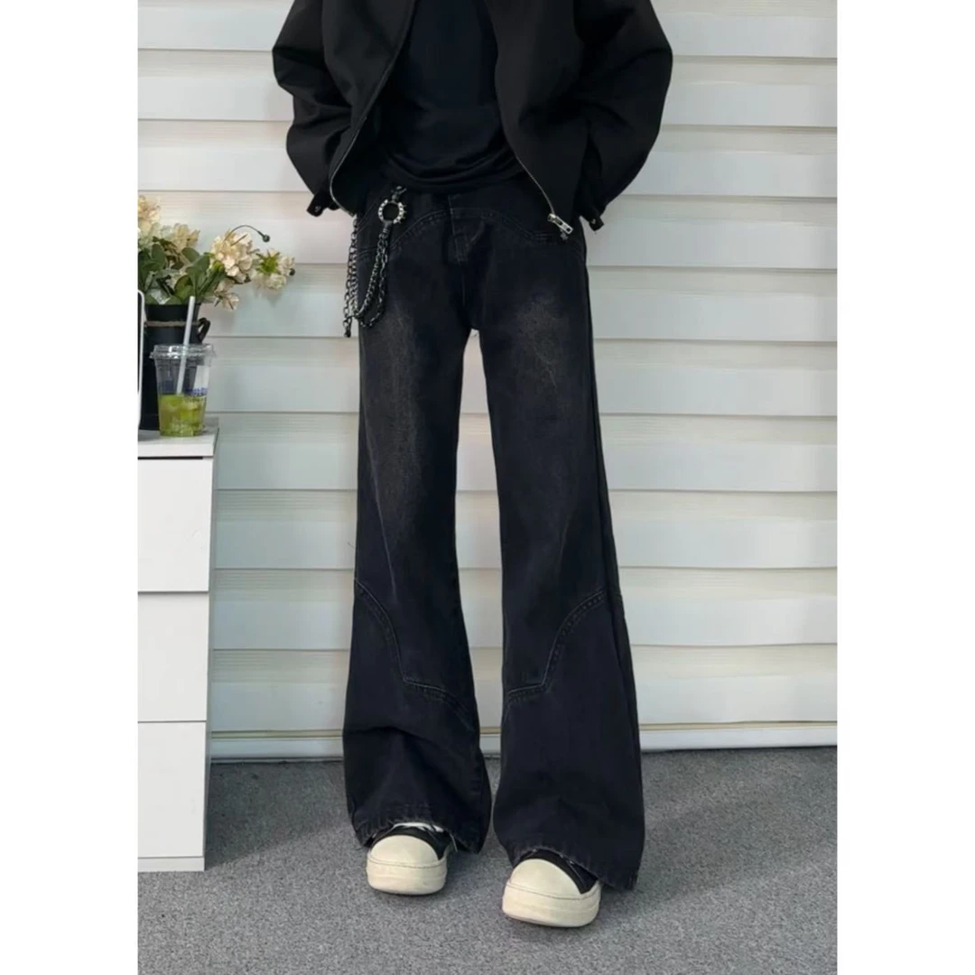 【复古水洗黑】小众结构设计怀旧水洗做旧微喇叭牛仔裤长裤百搭