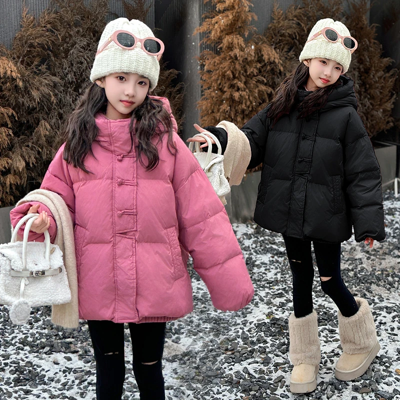 女童韩版秋冬款国风棉衣中大童洋气百搭宽松连帽户外保暖厚款棉服