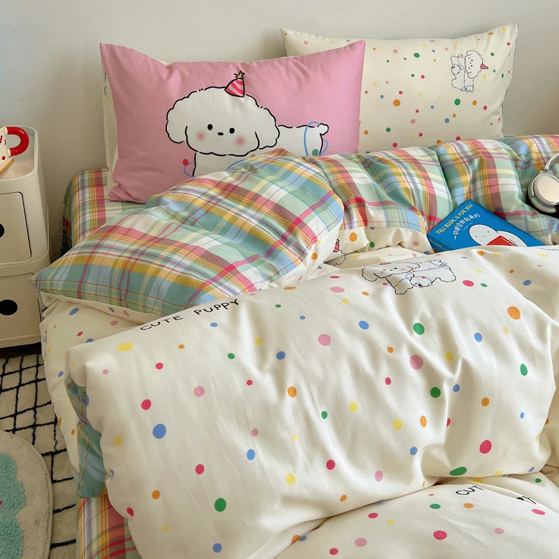 【波点小狗】全棉纯棉混搭可爱四件套ins风四季款被套四件款新疆棉