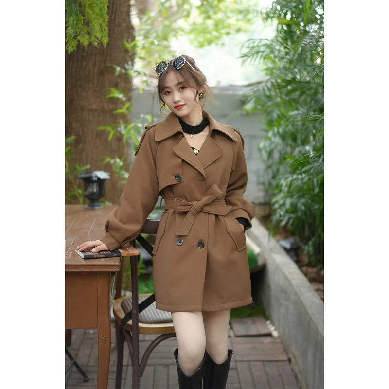 梨子熟了专属风衣外套女款新款中长款小个子韩版气质大衣春8588