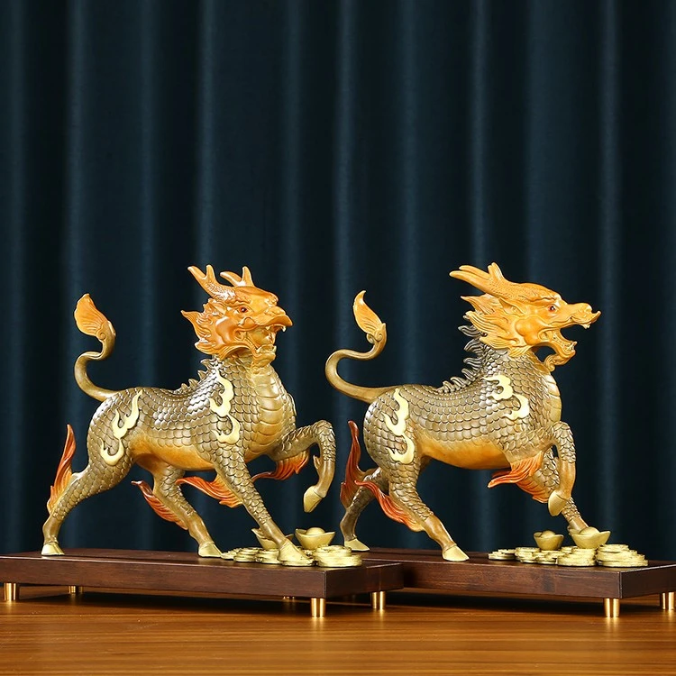 洲珏【麒麟】全铜摆件新中式家居客厅玄关办公室装饰品