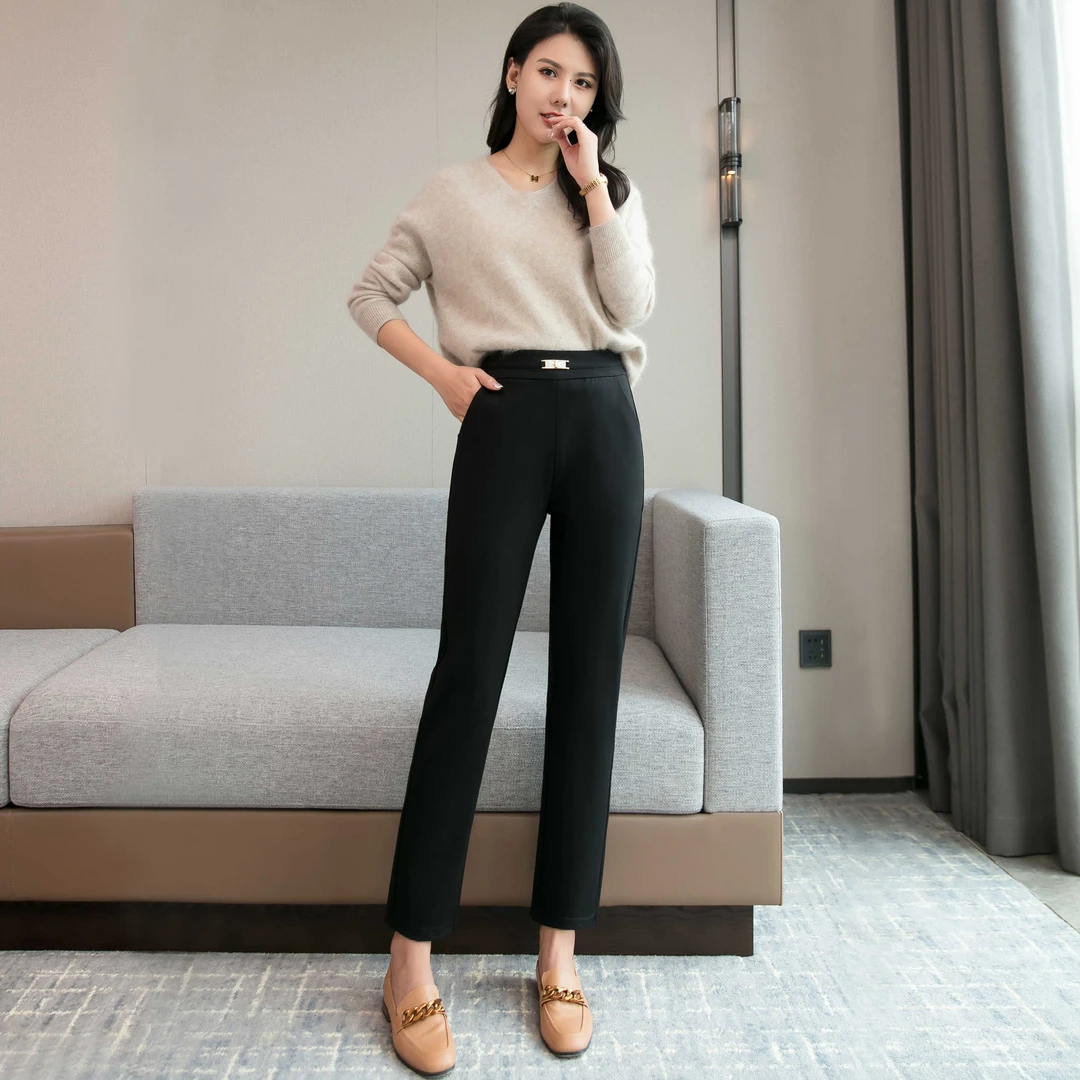 春秋直筒裤宽松显瘦春秋弹力时装休闲女裤百搭时尚窄版直筒裤子