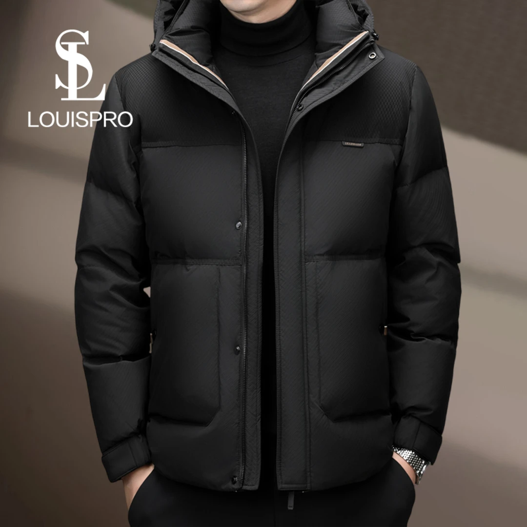 Louispro男士短款羽绒服冬季加厚保暖可拆卸帽商务棉袄时尚外套