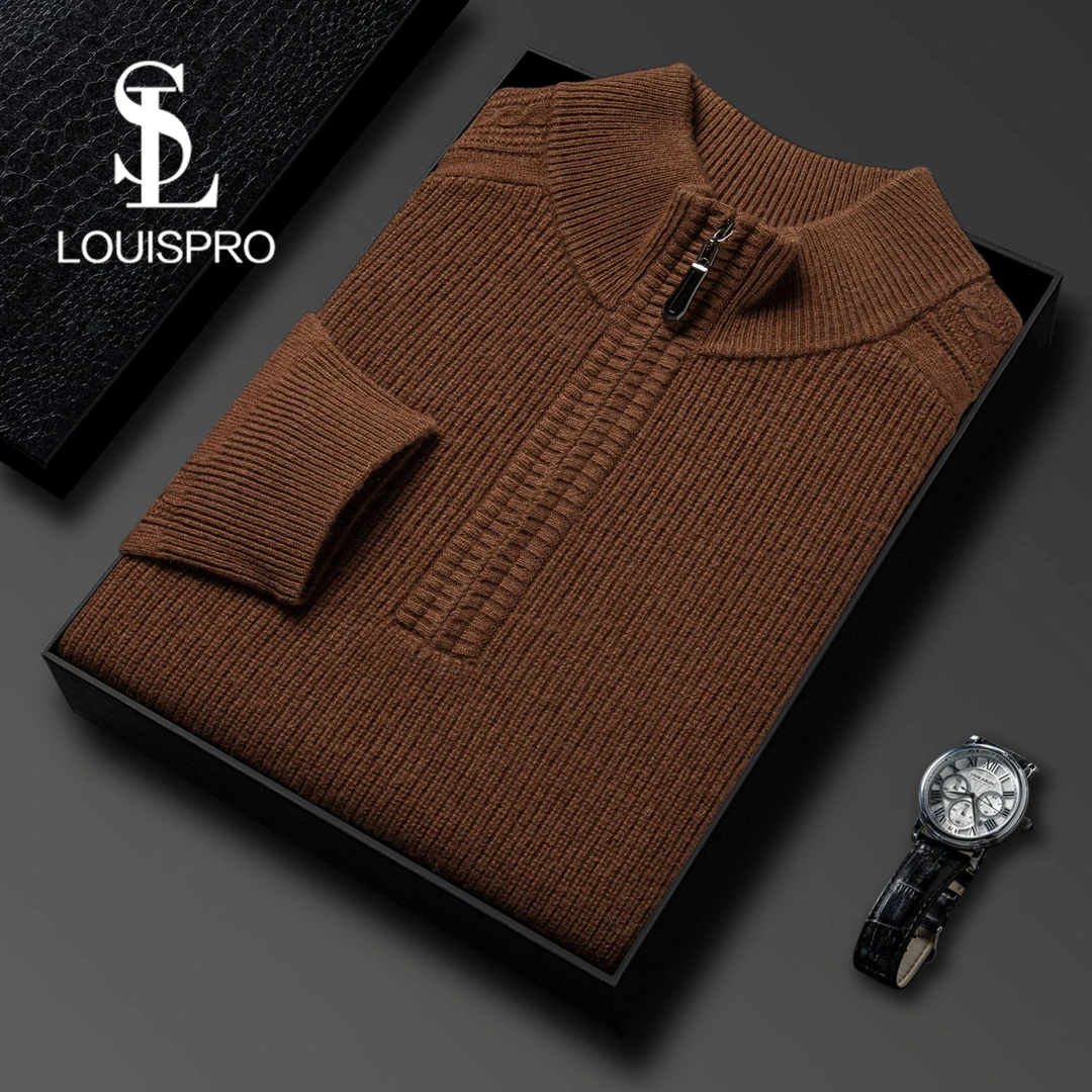 Louispro正品男休闲毛衣加厚拉链半高领冬保暖轻奢时尚秋冬纯色