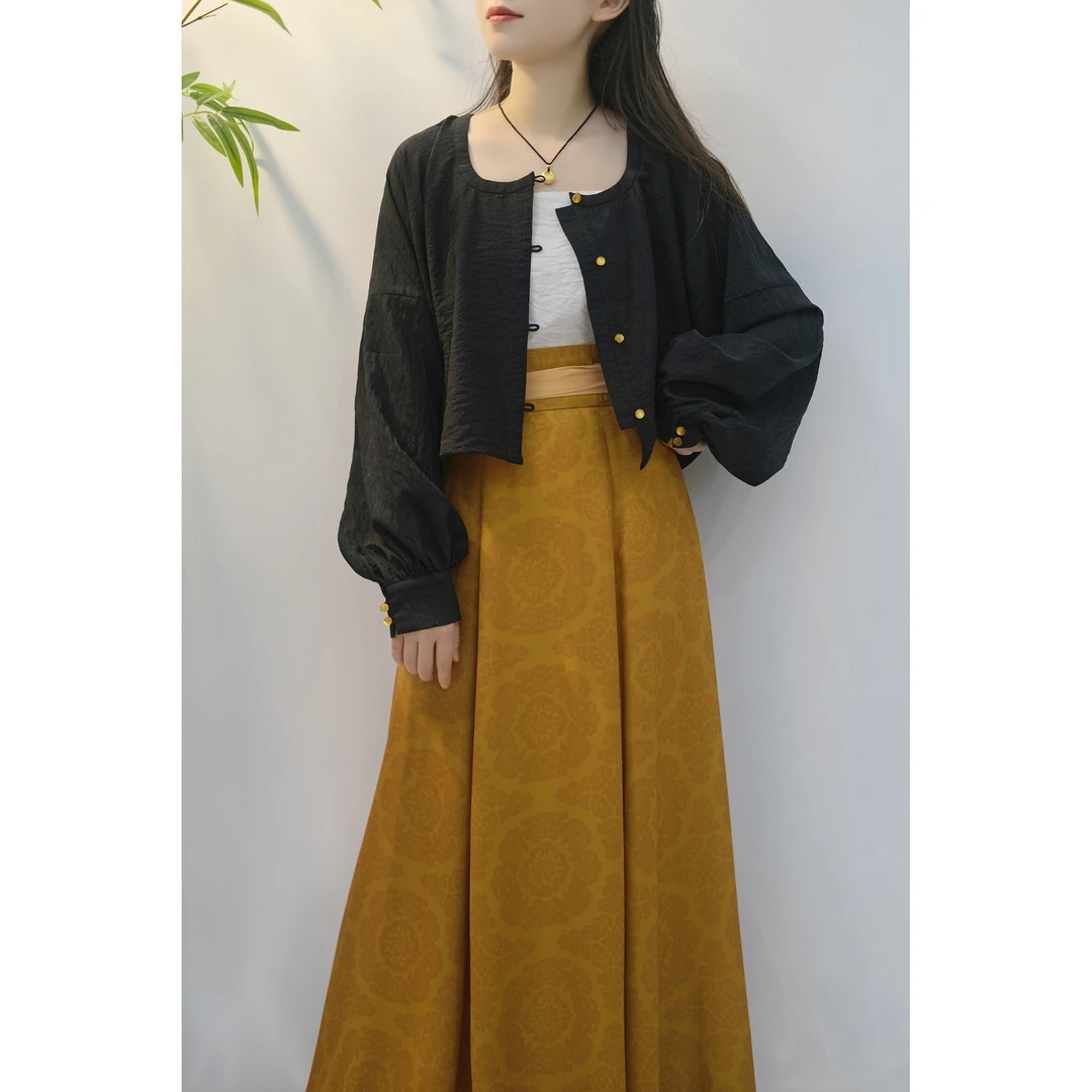 秋木木 婉月-黑色版 鸡心领唐制短衫八破裙