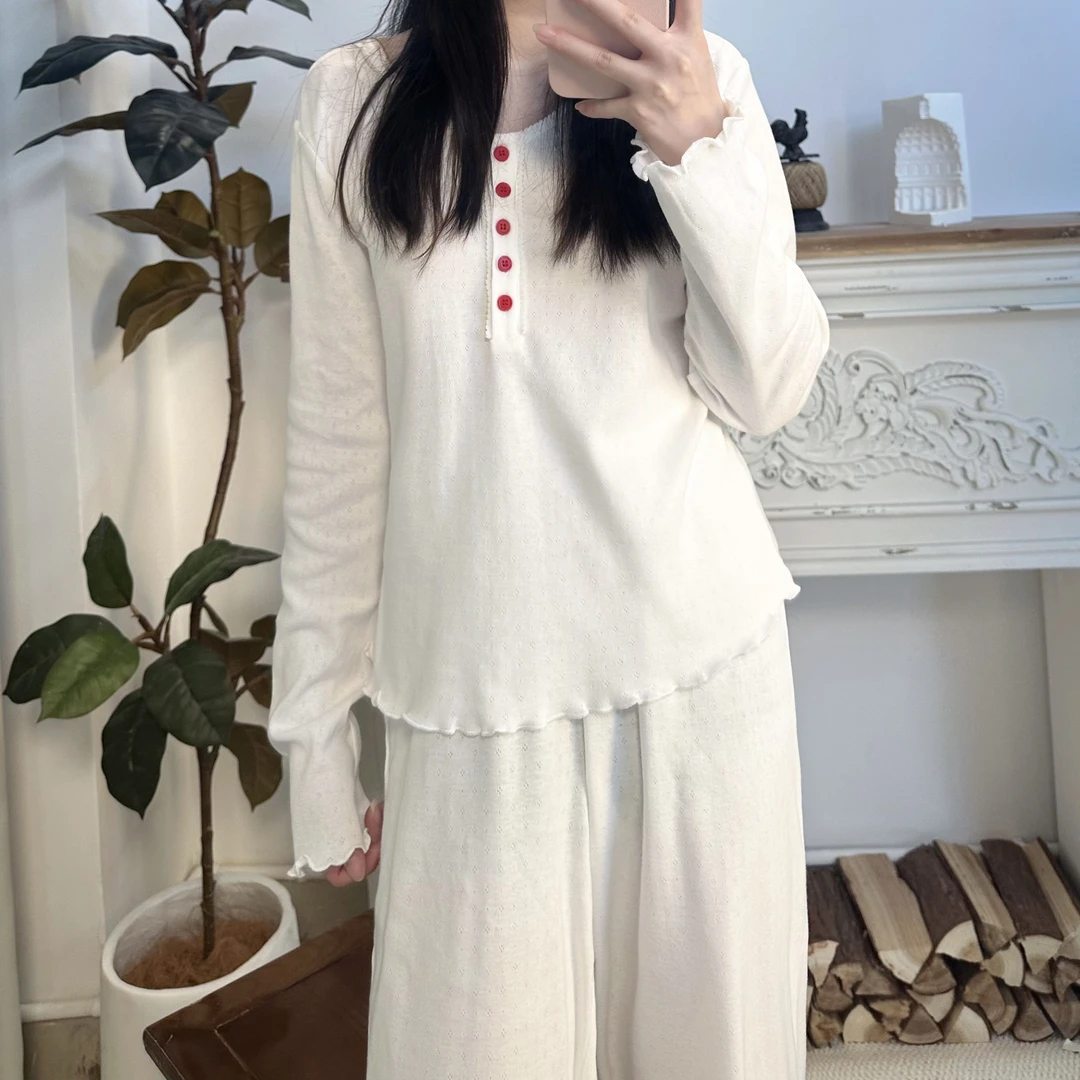 司睿睡衣内搭纯色BM风长袖显瘦舒适透气棉打底衫套装