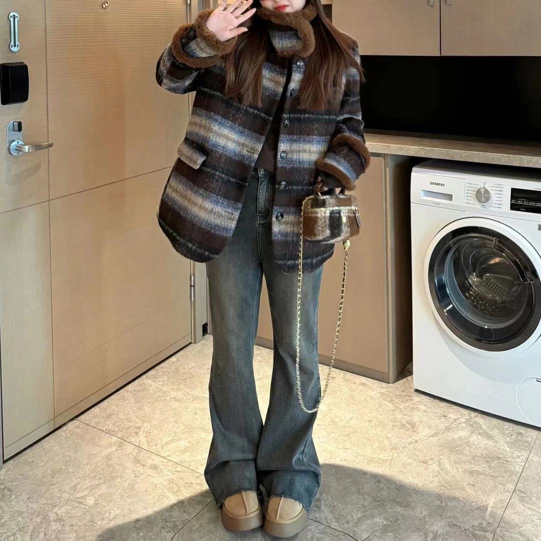 盈盈&南岛风大码 2023新款冬慵懒风高级感毛呢百搭羽绒外套ZYY98