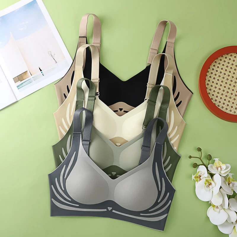 【买一送一】无痕提拉撞色内衣女聚拢收副乳运动背心固定杯文胸薄款