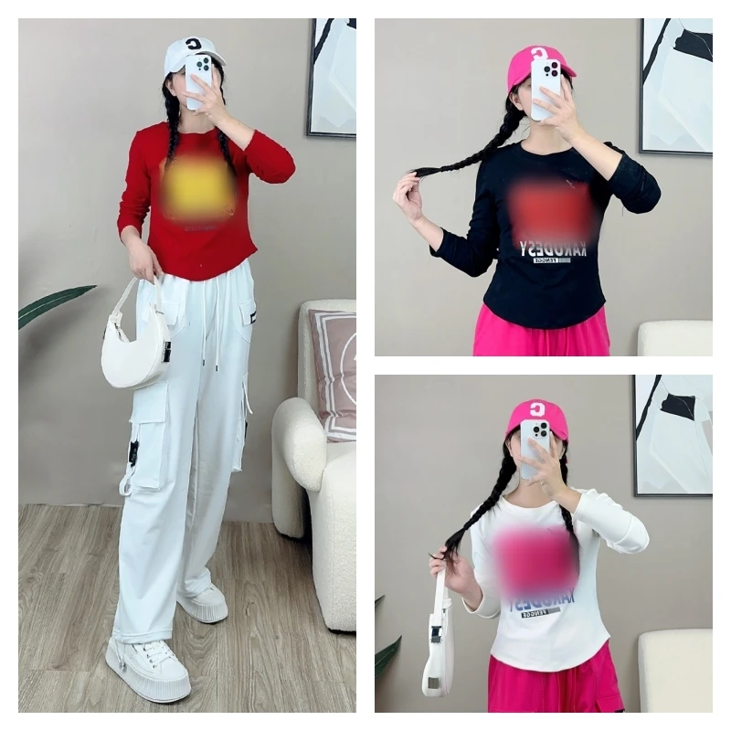 2024秋季新款时尚休闲运动跳舞女洋气时尚T恤衫显瘦长袖