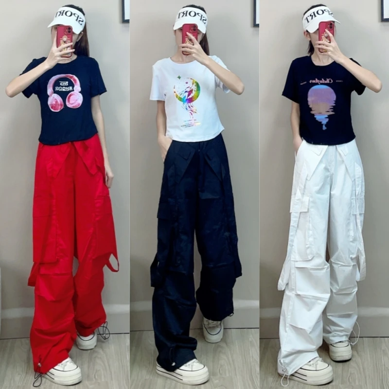 广场舞美式潮流复古工装裤休闲阔腿百搭宽松夏款显瘦男女同款薄款