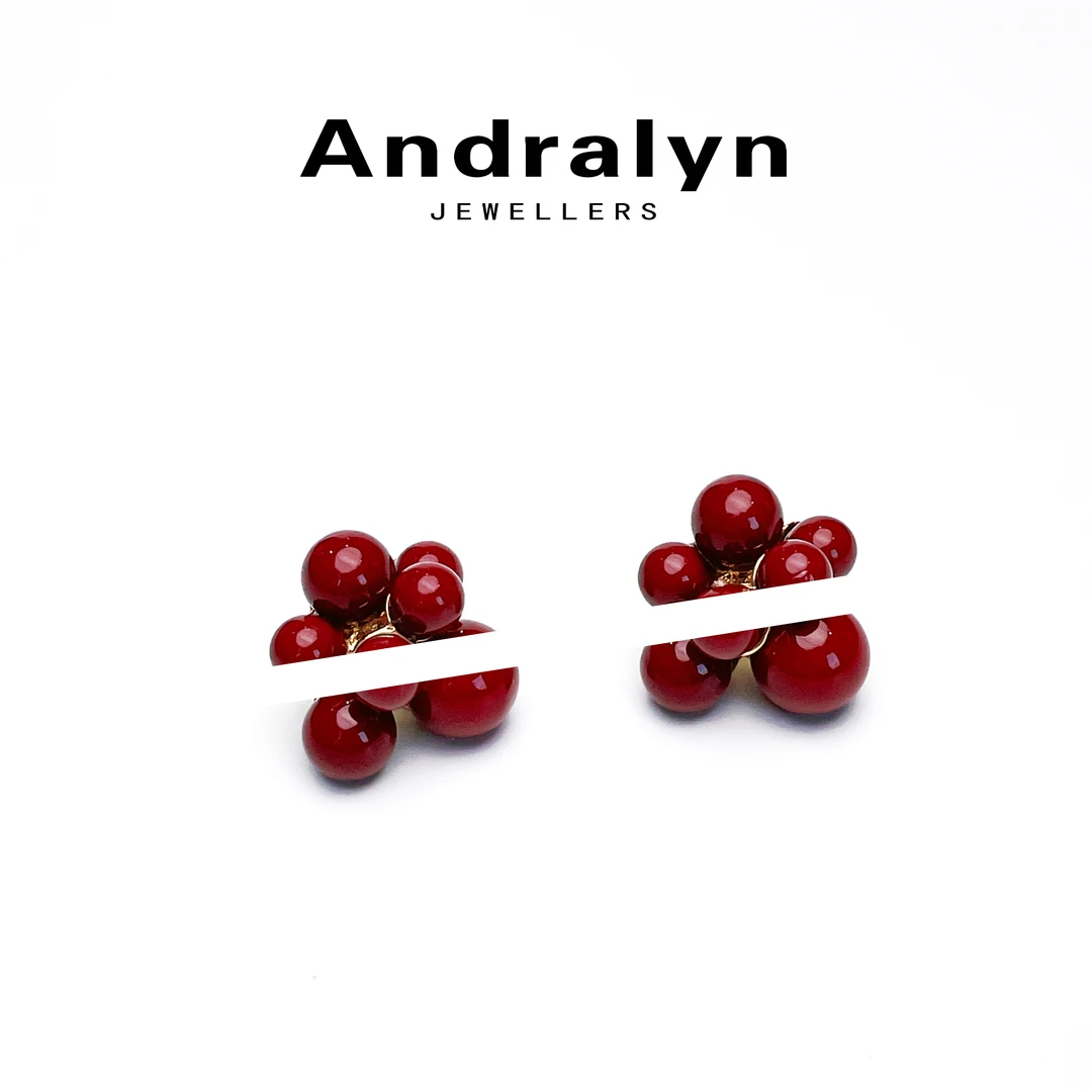 铜合金耳饰 红色珠珠耳饰时尚百搭2881