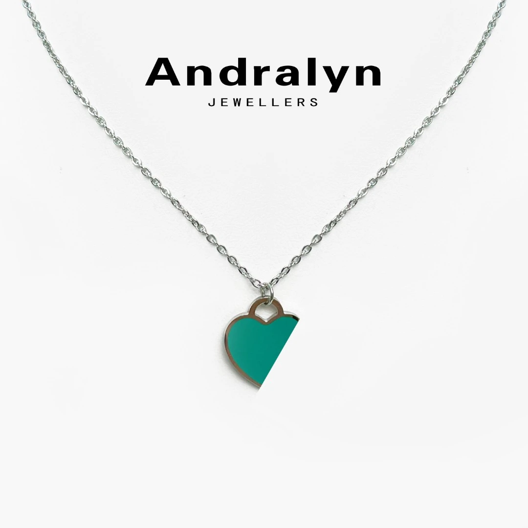 钛钢项链 银色链条绿色爱心百搭项链920