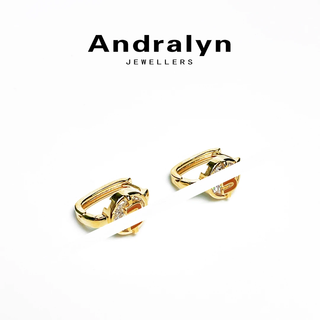 铜合金耳饰 金色M镶嵌耳饰百搭小众气质3063