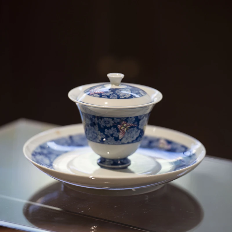 YTJ00323 雅同集-青花蝴蝶斗彩盖碗三周年限定