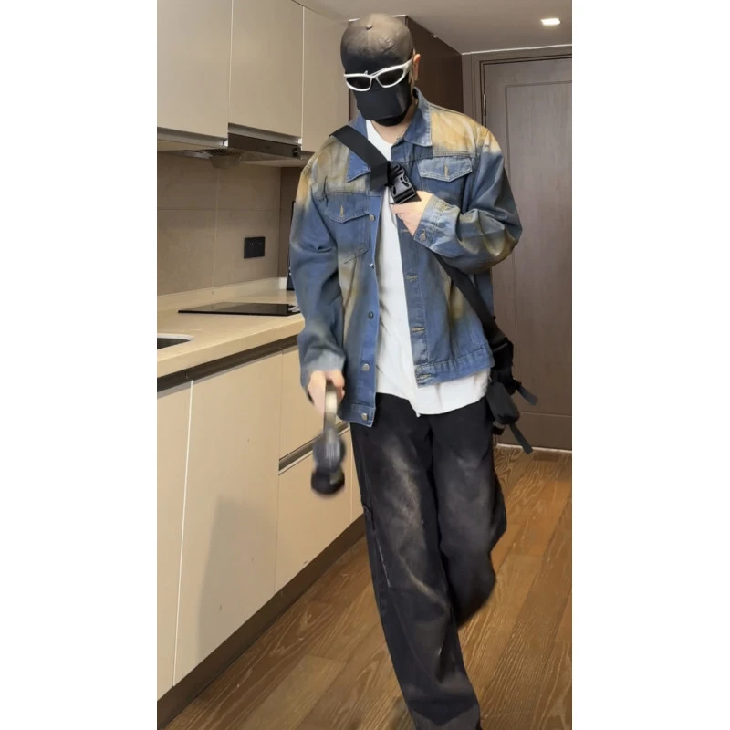 美式高街水洗牛仔夹克秋季潮牌欧美街头男做旧休闲外套