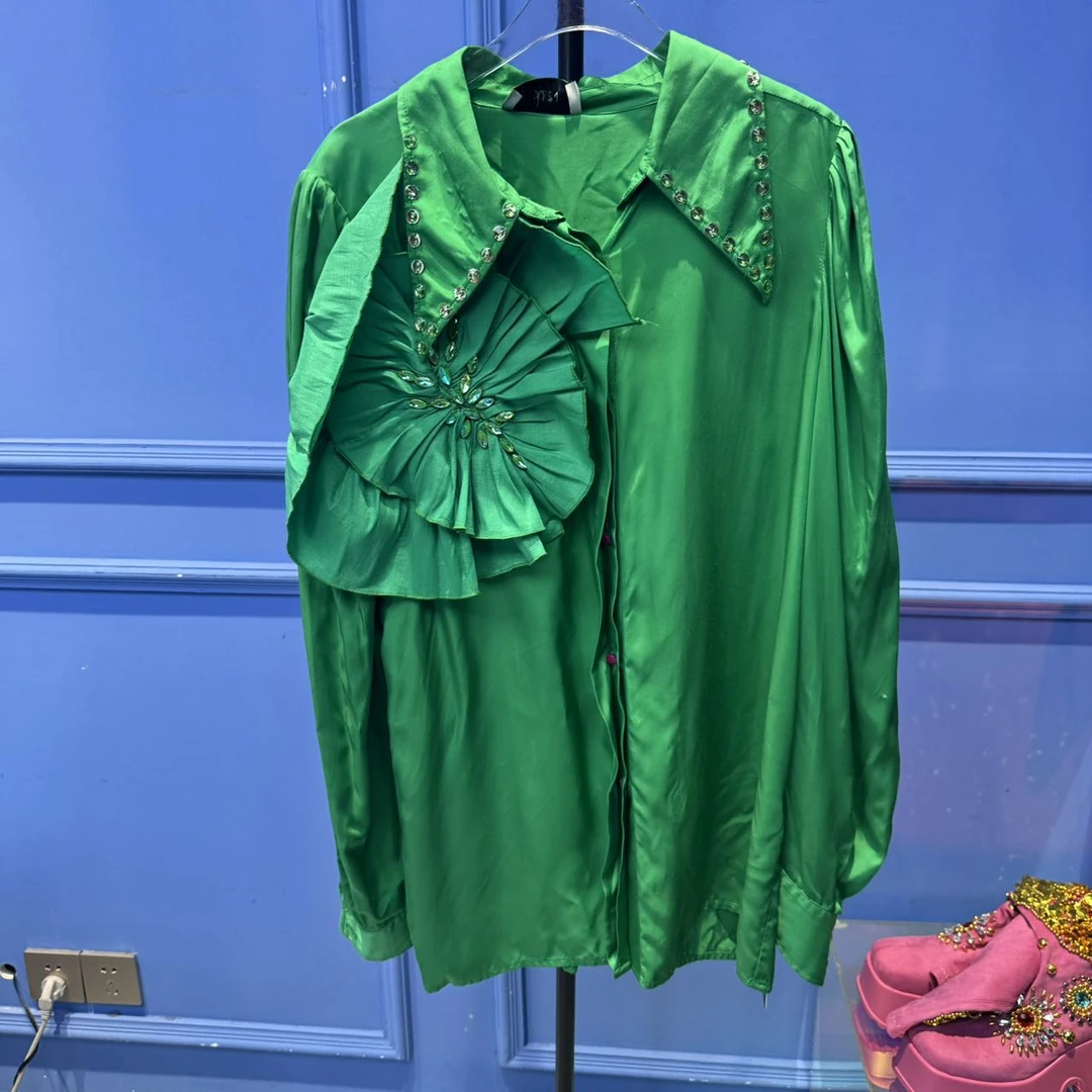 H00042 设计师连卡佛手工立体花朵时尚女性气质减龄衬衣