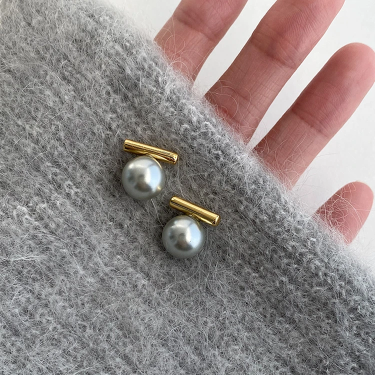 高级灰色珠珠耳环女小众设计感复古气质耳钉2023新款爆款百搭耳饰