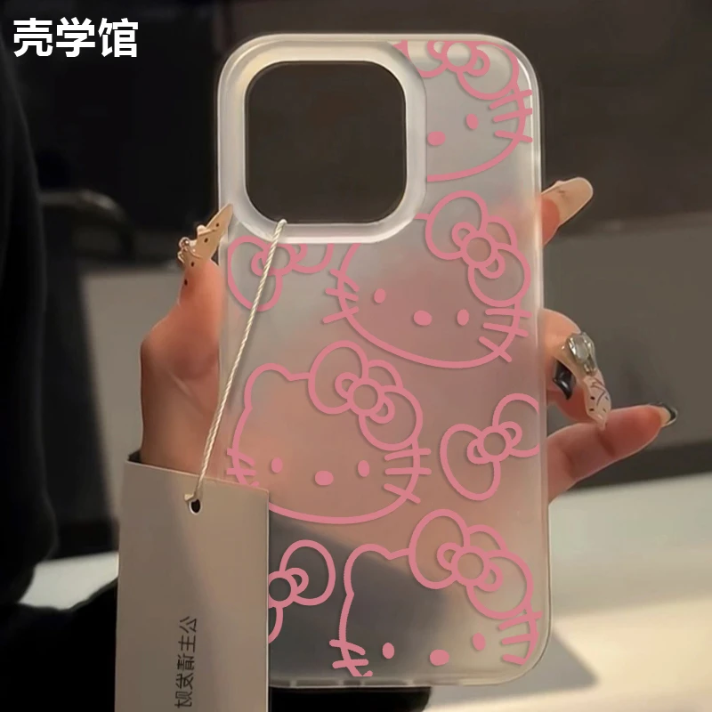 壳学馆线条凯蒂猫适用苹果15手机壳iPhone14promax大孔13防摔12潮