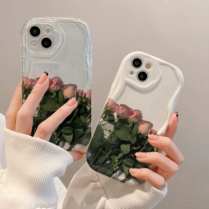粉色玫瑰苹果15Plus手机壳13软壳iPhone14Pro/6/12防摔xs/xr/8p/7