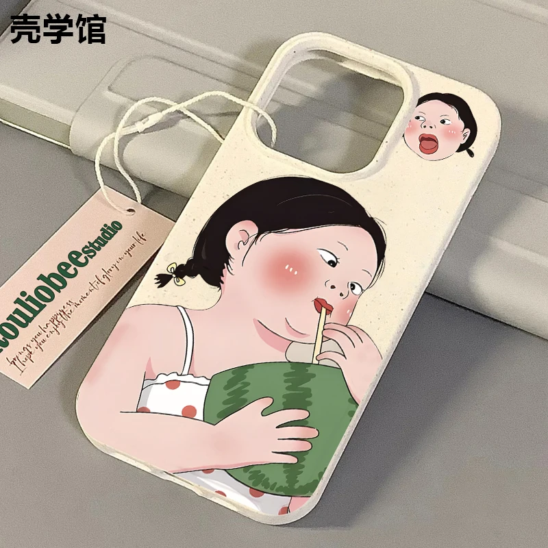 壳学馆西瓜女孩适用苹果15手机壳iPhone14promax小麦软胶13创意12