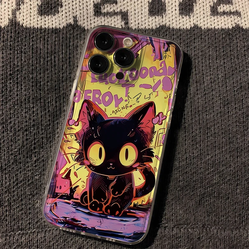 流浪黑猫iphone15苹果手机壳14promax软胶13pro透明12创意8/7p潮x