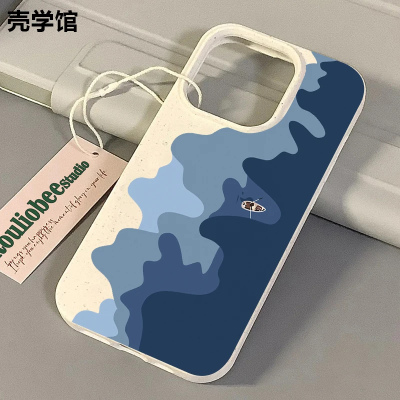 壳学馆海上小船适用苹果15手机壳iPhone14promax小麦软胶13创意12