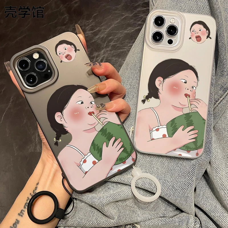 壳学馆西瓜女孩适用苹果15手机壳iPhone14promax大孔13防摔12卡通
