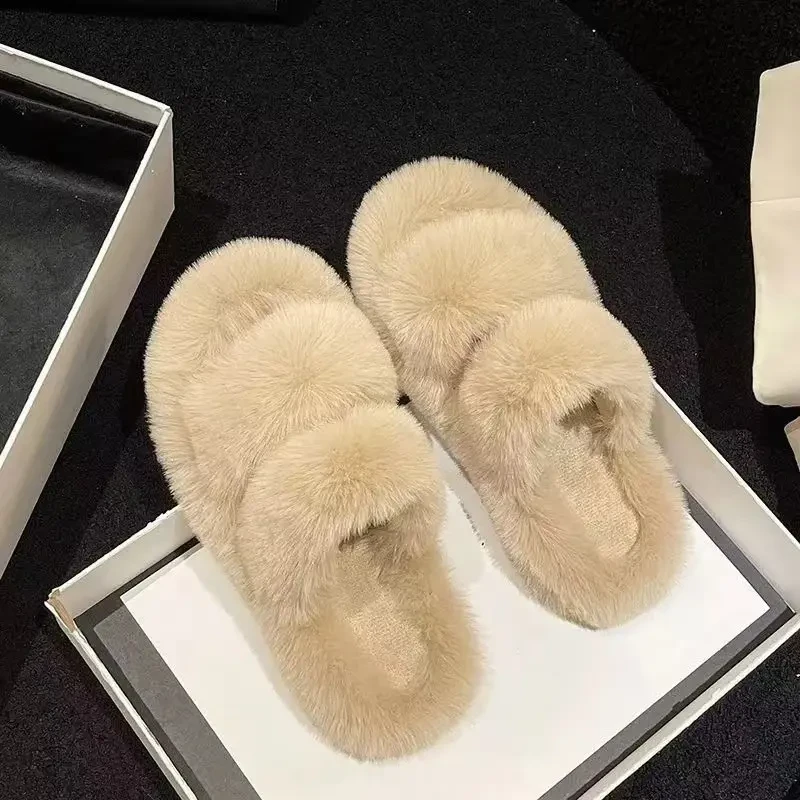 一字厚底毛毛拖鞋女外穿2024新款韩版ins潮鞋秋冬棉拖鞋子春夏季