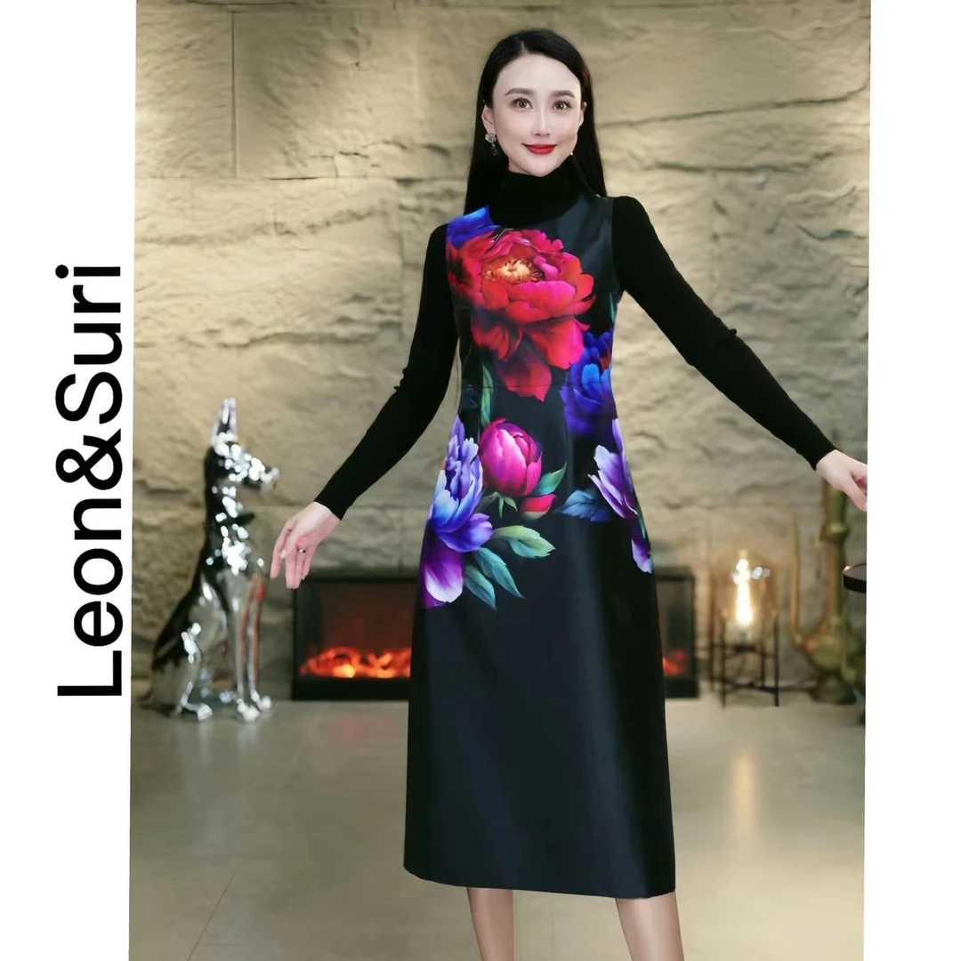 D【年终大促】 “花西施”新款金属丝温婉风秋冬气质背心连衣裙