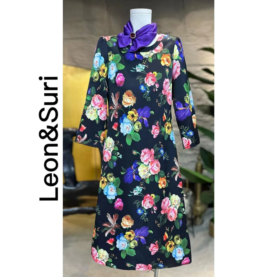 D【年终大促】“繁花”春季新款A版显瘦时尚修身中袖花连衣裙