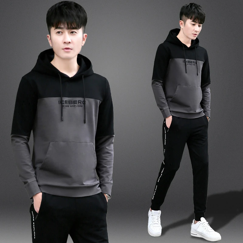 2024新款运动服套装男春秋季连帽套头长袖卫衣男青少年帅气两件套