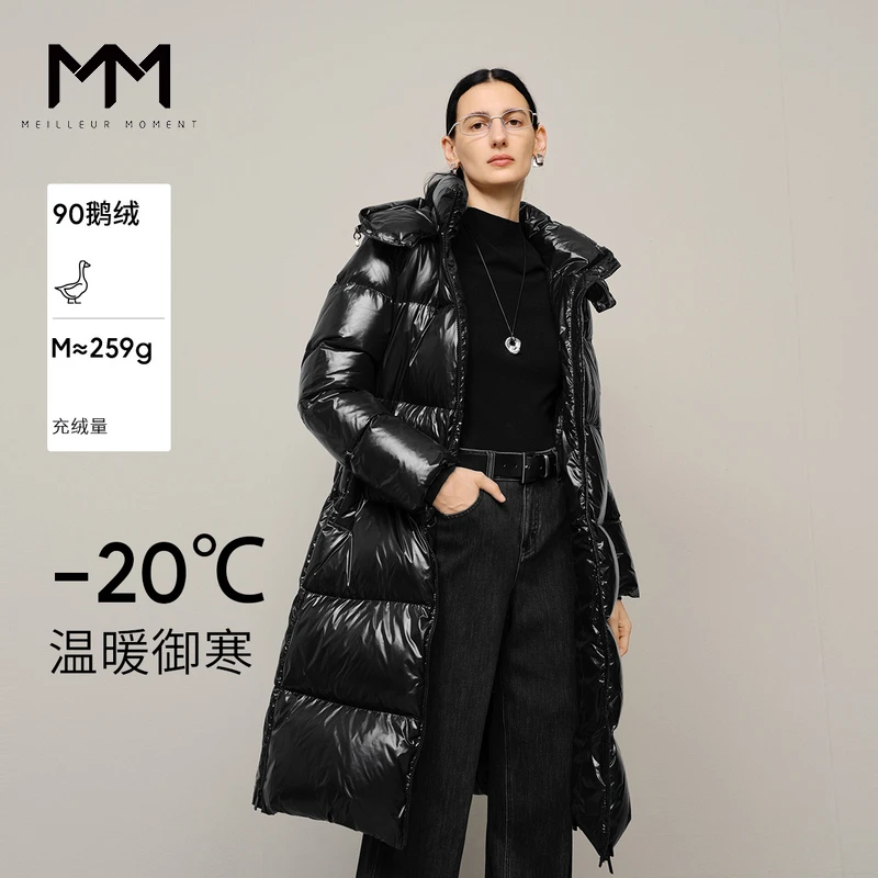 【防水鹅绒服】MM麦檬秋冬季漆皮挡风气质长款羽绒服5FB280711