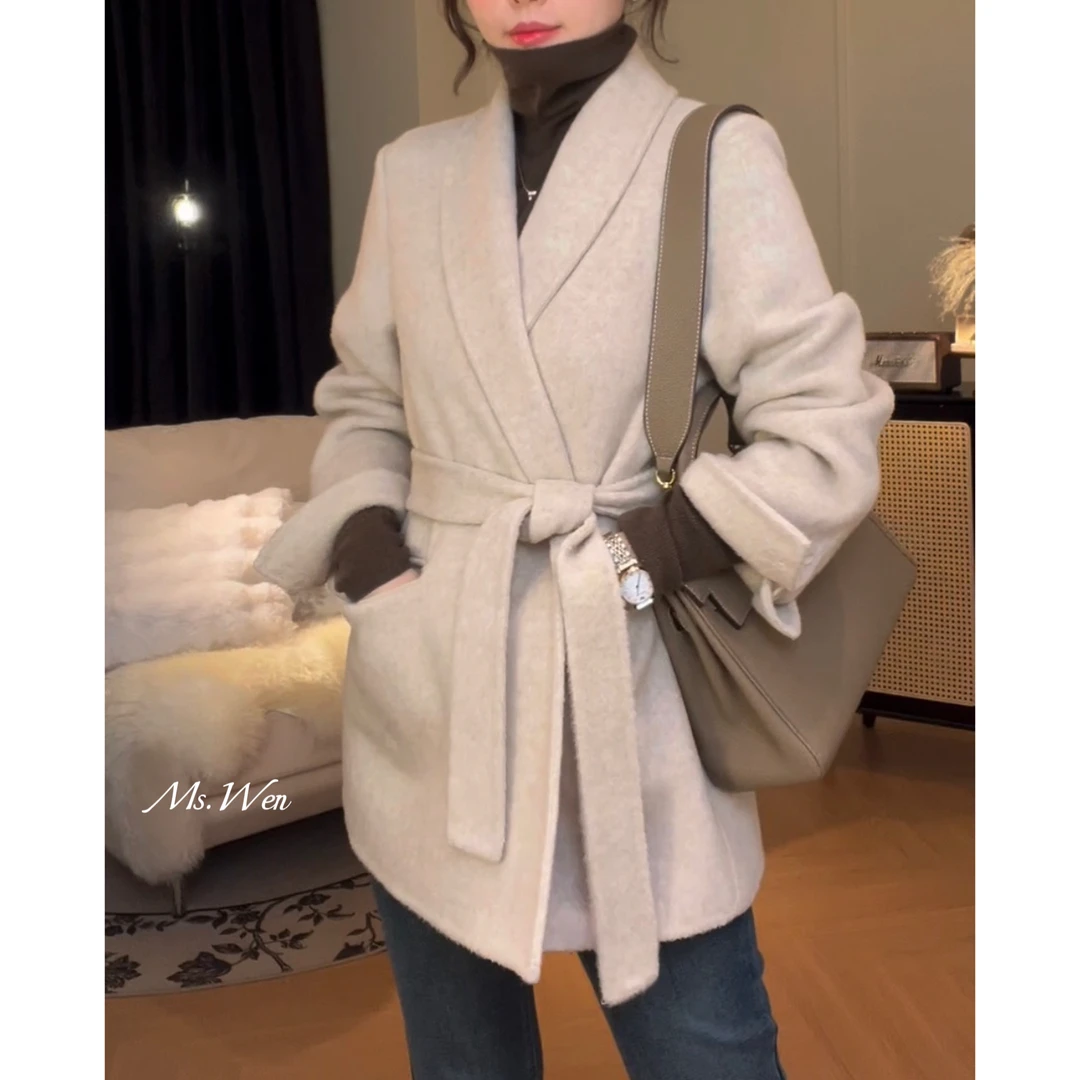 【Ms.Wen】提琴诗人2.0~秋冬季法式气质优雅系带双面呢外套W241010
