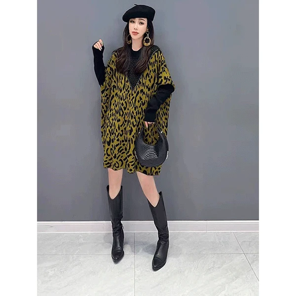 FT522 菲姐时尚圆领秋冬豹纹女士上衣