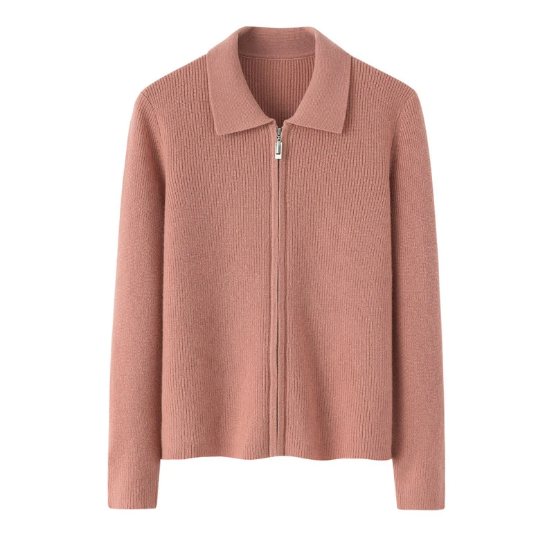 元宝针T恤拉链小女开衫新款纯山羊绒时尚休闲针织衫宽松百搭秋冬