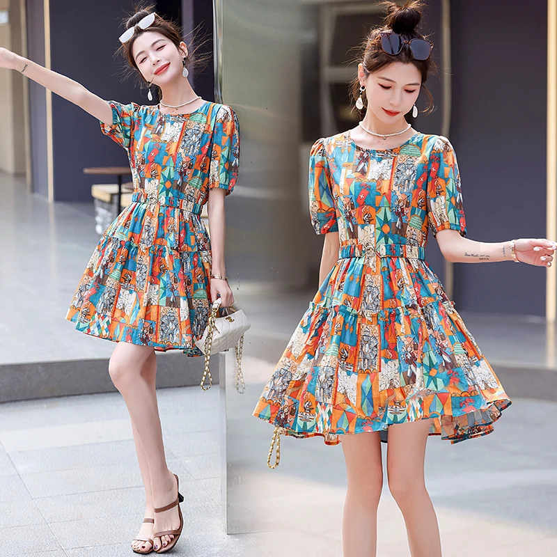 纯棉小碎花连衣裙女2024年夏季新款小个子宽松小个子气质薄短裙子