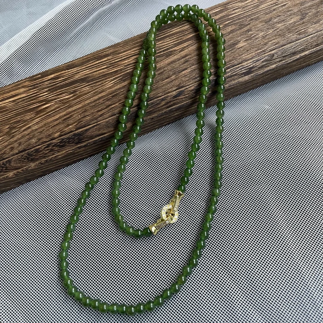 【沫沫甄选】天然和田玉碧玉俄料冰底菠菜4mm精致小米珠