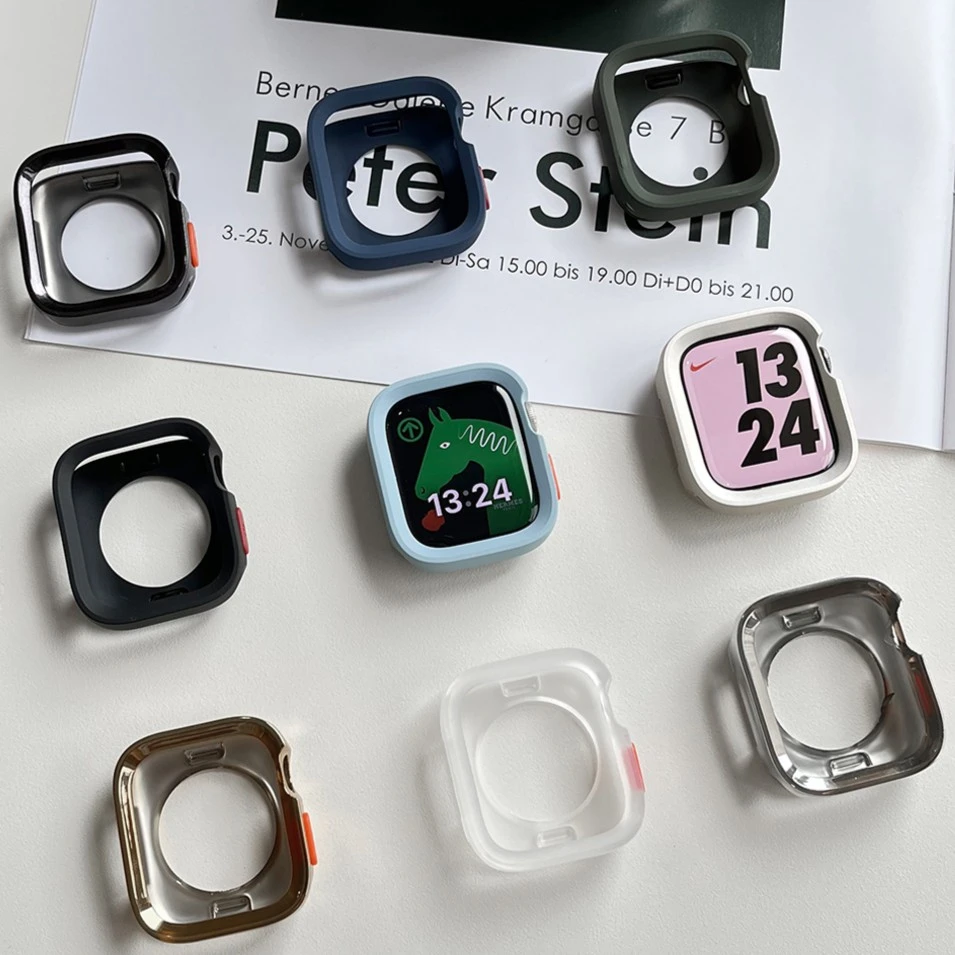 适用applewatch11S10苹果硅胶保护壳iwatchS9se3代半包软壳保护套