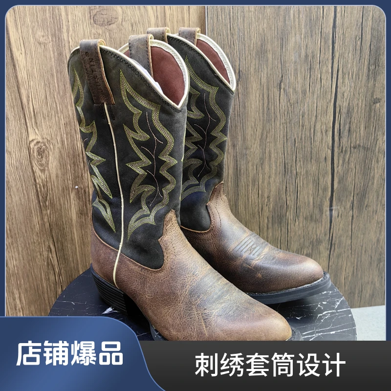 轻微瑕疵特价马丁西部牛仔靴男靴骑士马靴机车靴刺绣休闲尖头马靴