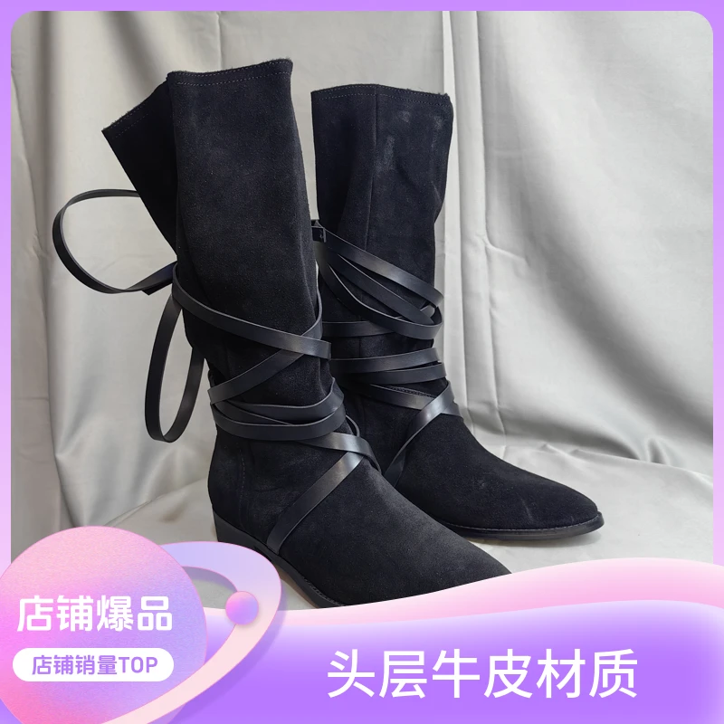 主播推荐特价福利女款高筒真皮复古西部牛仔女靴