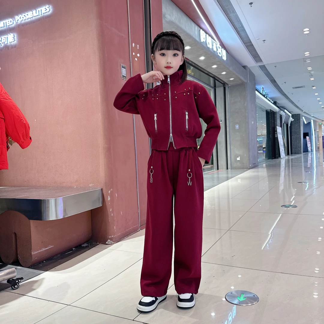 女童美式重工套装2025春季中大童休闲爵士舞表演服韩版休闲立领潮