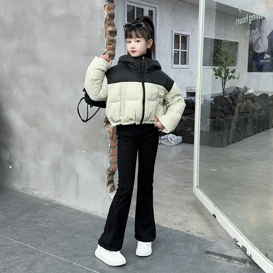 女童羽绒服冬装2024新款洋气大童加厚短款保暖外套休闲加绒喇叭裤