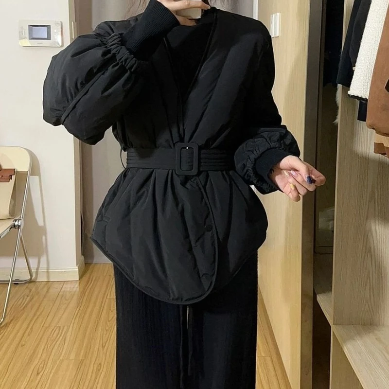 2024年休闲气质收腰棉服女韩版修身小众百搭季设计感长袖上衣潮