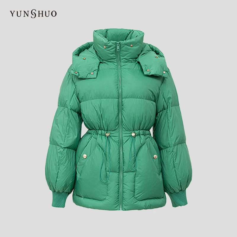YUNSHUO羽绒服女冬季新款腰部抽绳连帽保暖羽绒衣815072
