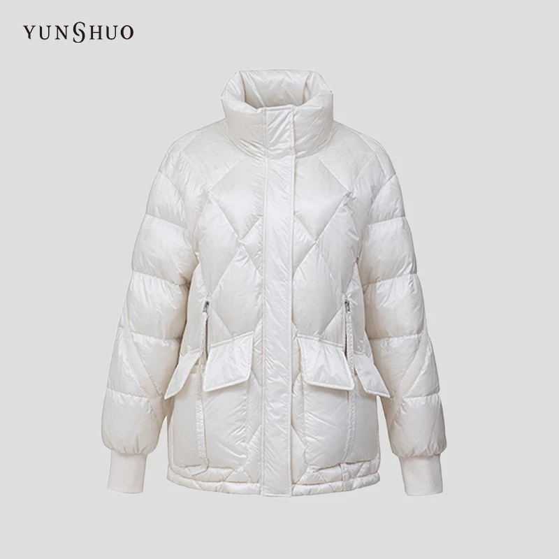 YUNSHUO短款白色羽绒服女冬季新款立领防风白鸭绒羽绒衣816097