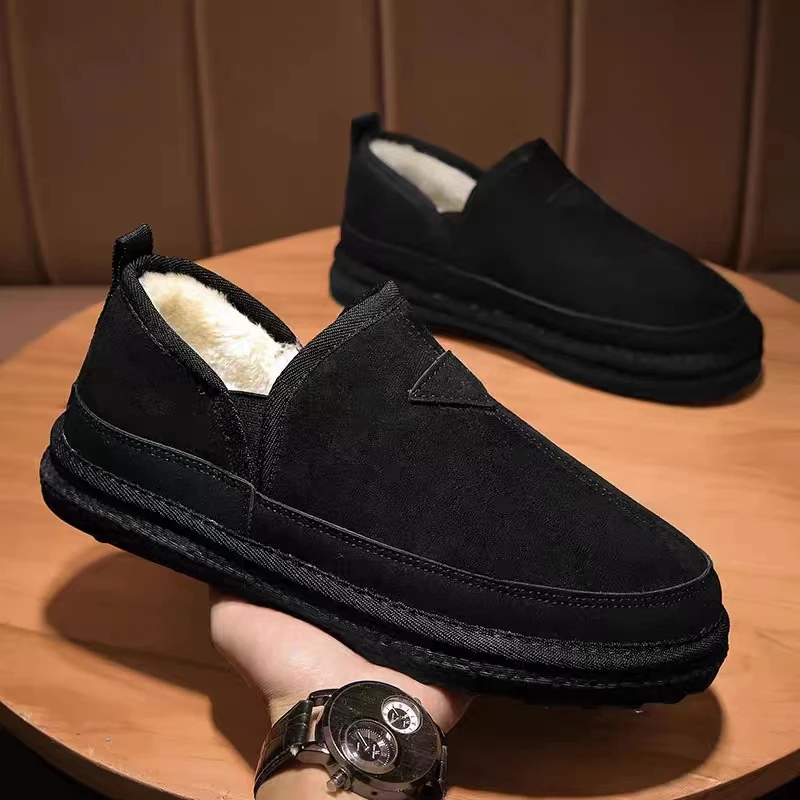 东北雪地靴男款冬季加绒加厚保暖男士棉鞋皮毛一体面包鞋男一脚蹬