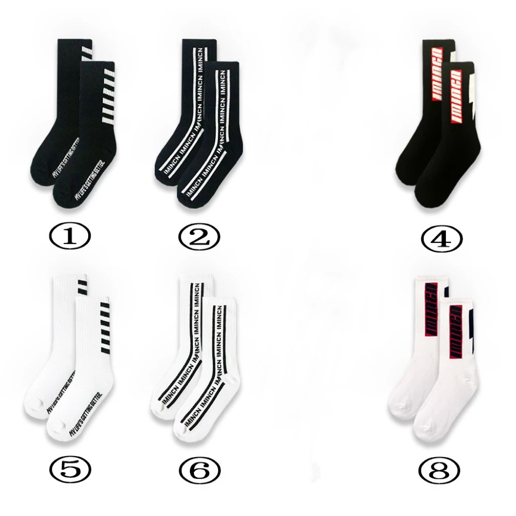 运动系黑白棉袜舒适四季款英文