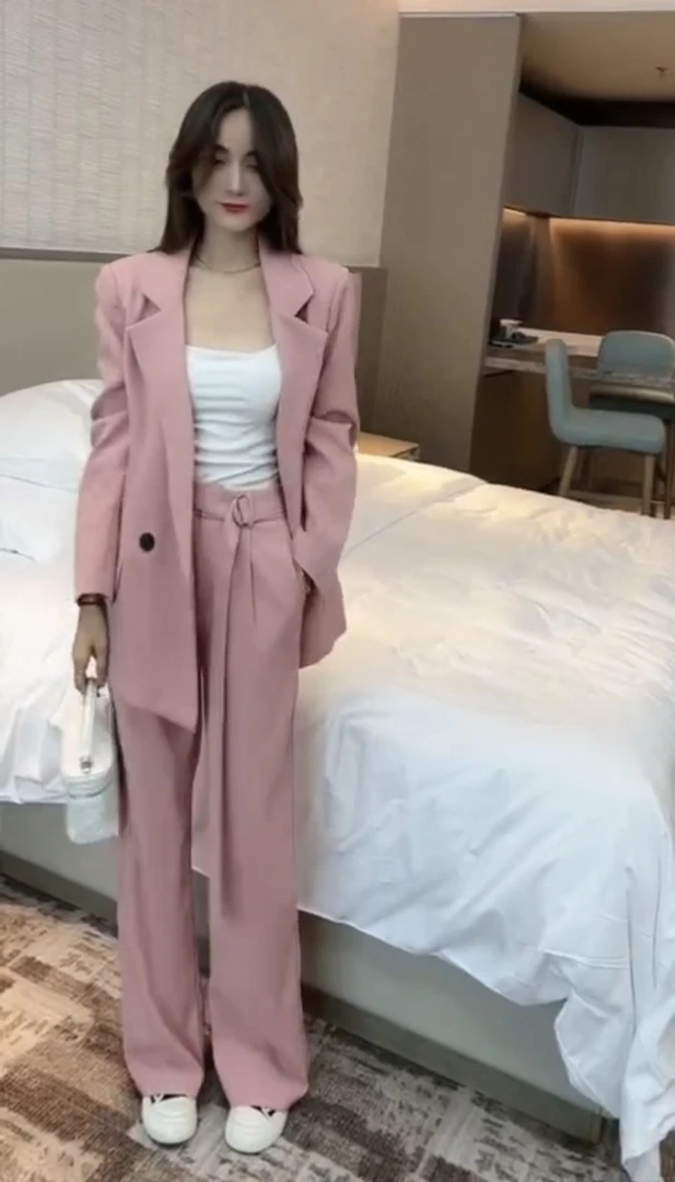 网红御姐风春装小西装套装宽松气质廓形阔腿裤8951