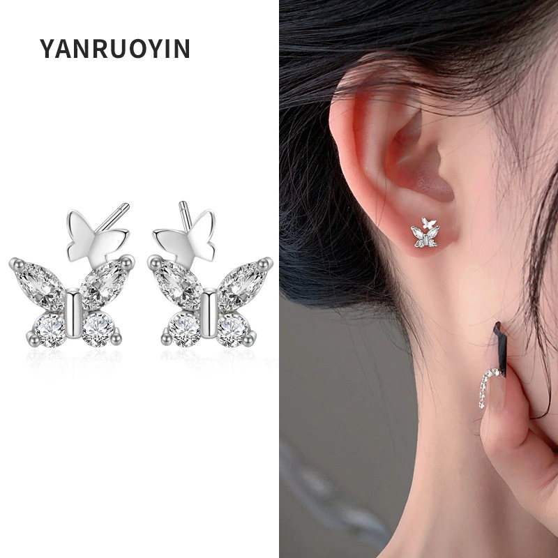 言若银 足银耳饰 纯银蝴蝶耳钉女森系甜美气质轻奢百搭精致ED302