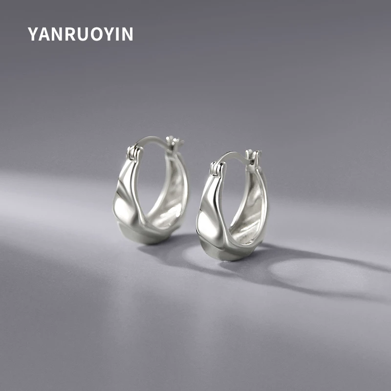 言若银 足银耳饰 999纯银耳环女莫比乌斯环设计耳扣不规则耳圈B83